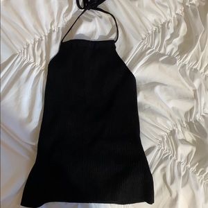 Black ribbed halter neck top